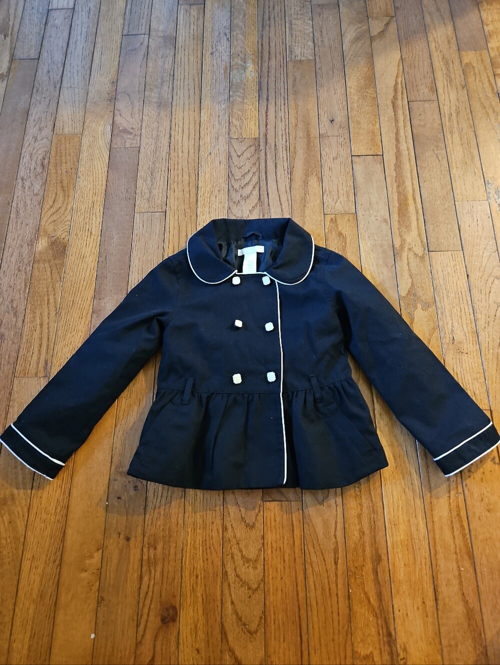 Janie and Jack Parisian Park 3t 4t Piped Trench Coat Black white trim